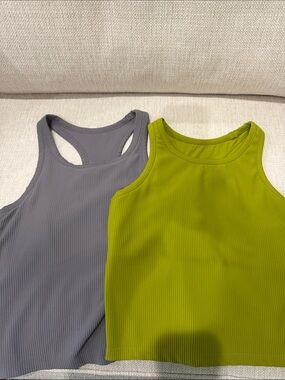Ribbed racer back athletic tanks - Gray & Lime (Set of 2)